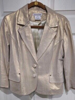 Newport News Metallic Pearl Cream Blazer